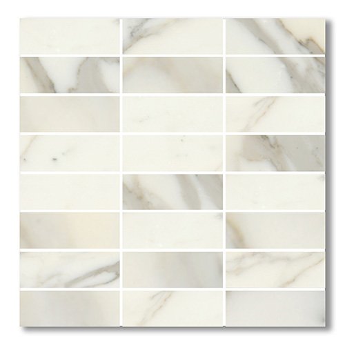 Stack Bond Calacatta Marble Mosaic tile face, 300 x 296 mm