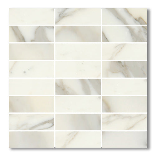 Stack Bond Calacatta Marble Mosaic tile face, 300 x 296 mm