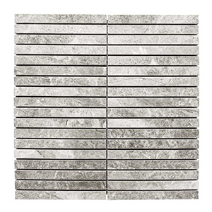 Strip Silver Grey Marble Mosaic tile face, 305 x 305 mm