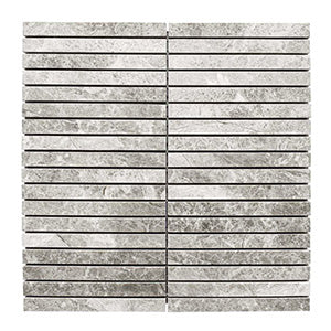 Strip Silver Grey Marble Mosaic tile face, 305 x 305 mm