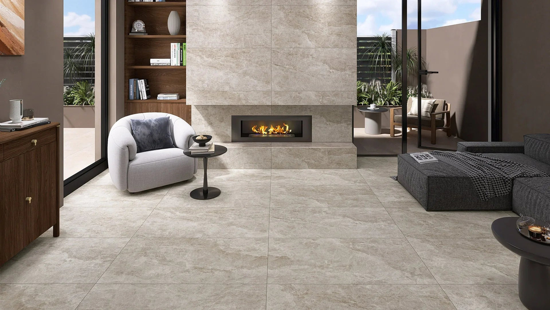 Taj Mahal Beige Porcelain Tile installed