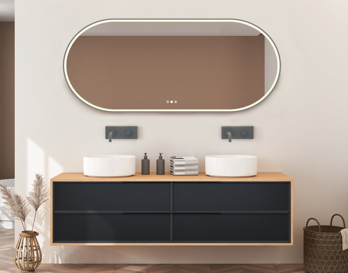 AURA Kapsel Pill LED Mirror - 1500 x 750mm Gun Metal Grey