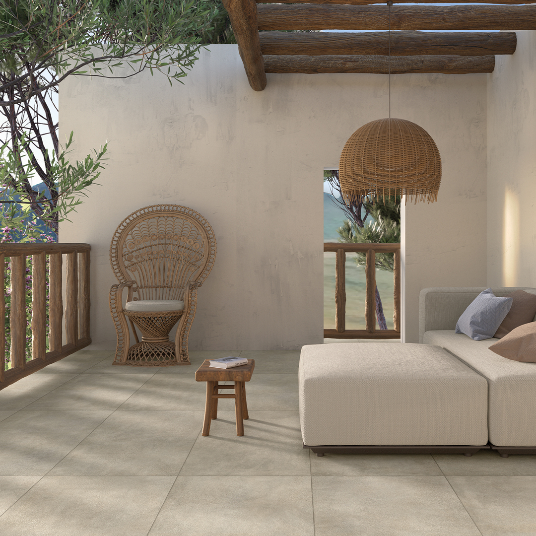 Theatro Bone Porcelain Tile installed