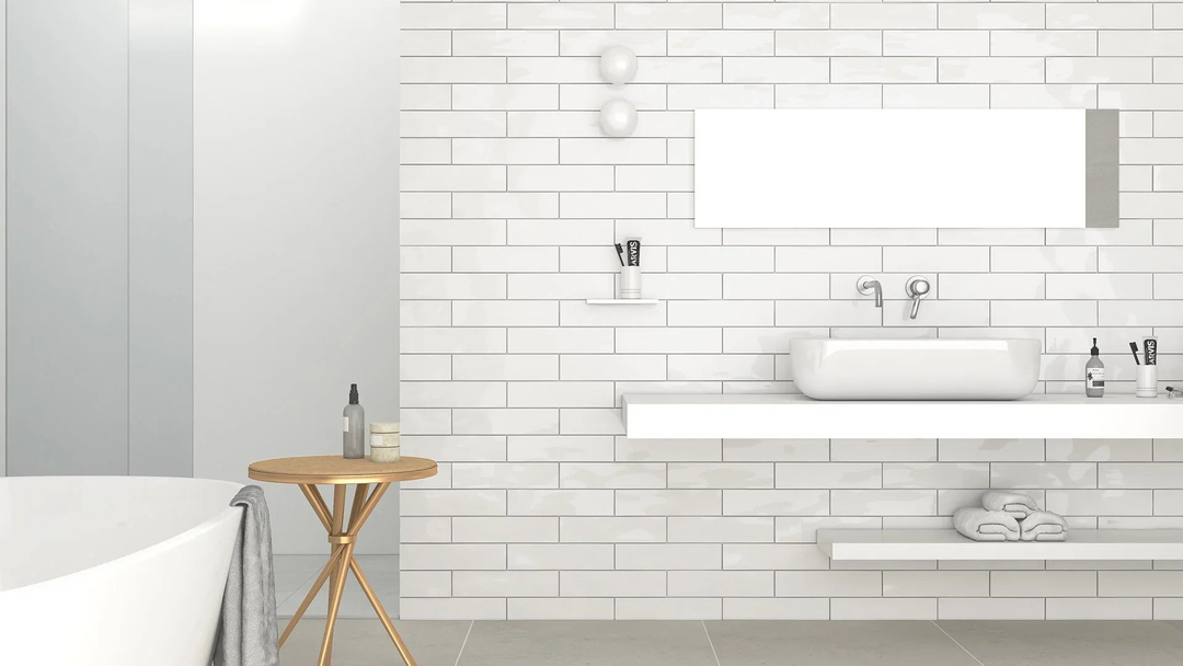 Edge White Ceramic Wall Tile installed