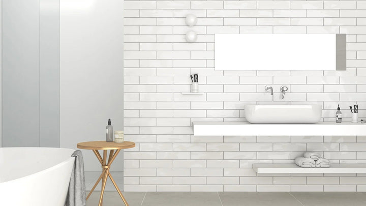 Edge White Ceramic Wall Tile installed
