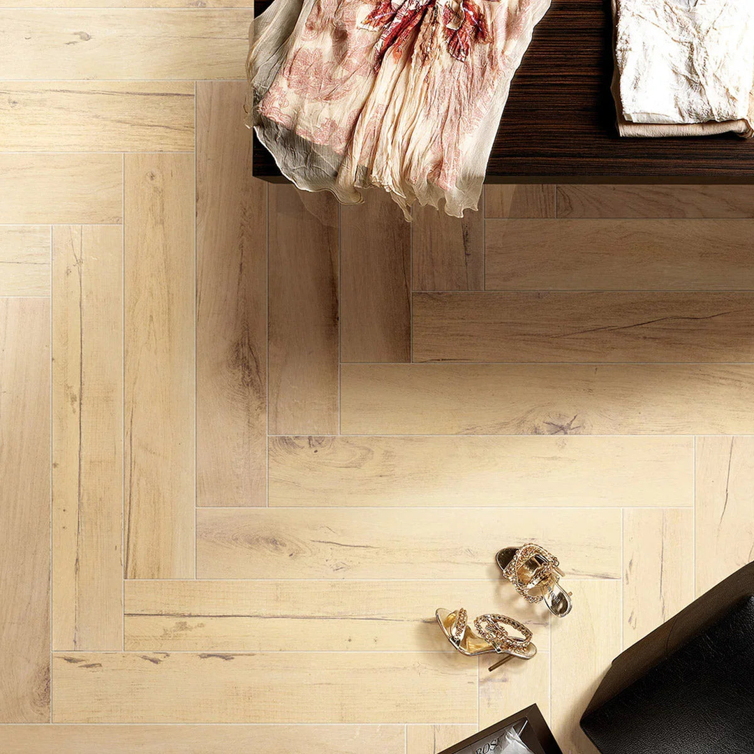 Oak Avorio Porcelain Tile installed
