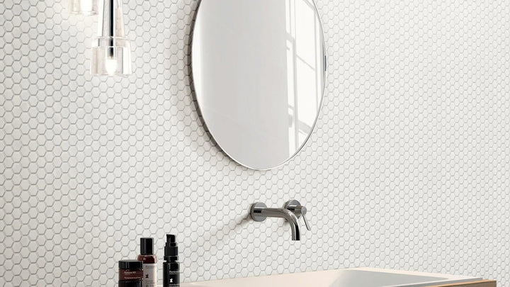 Porcelain Mosaics White Porcelain Mosaic installed