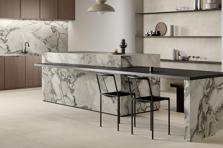T12 Cliff White Porcelain Slab 12 mm installed
