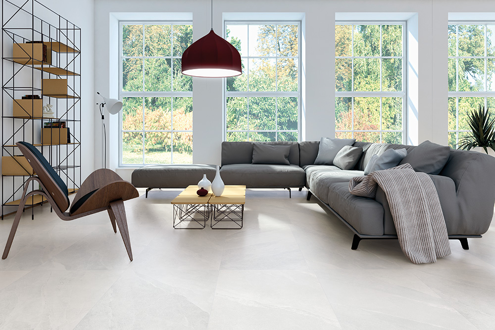 Saint Macoux White Porcelain Tile installed