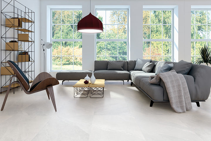 Saint Macoux White Porcelain Tile installed