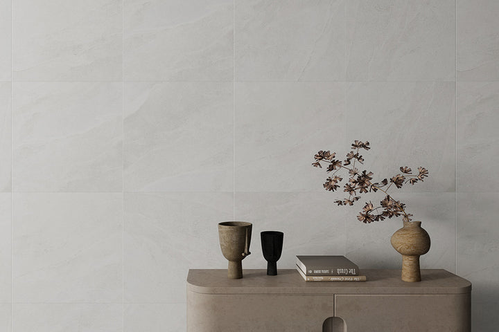 Saint Macoux White Porcelain Tile installed