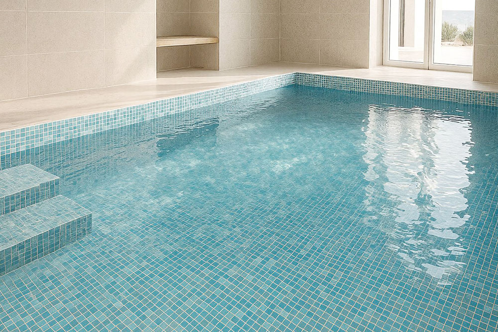Shimmer Sky Glass Mosaic installed