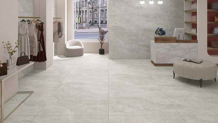 Taj Mahal White Porcelain Tile installed