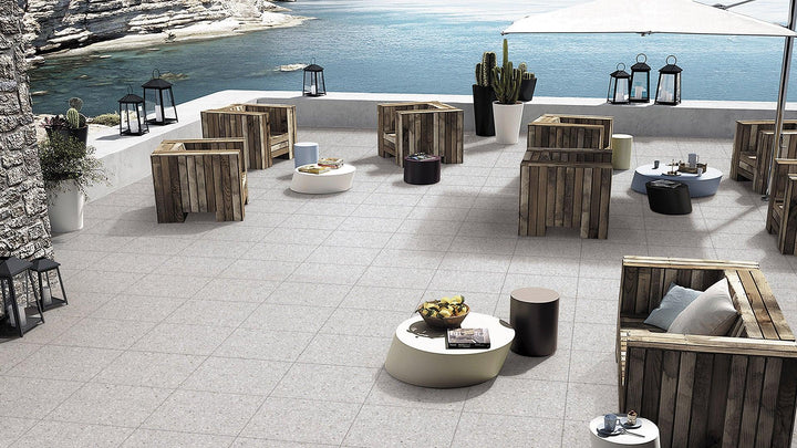 Terrazzo Stone Grigio Porcelain Tile installed
