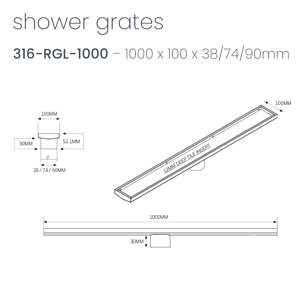 Linear Tile Insert Floor Grate - Radiant line drawing RGL-1000