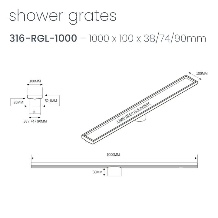 Linear Tile Insert Floor Grate - Radiant line drawing RGL-1000