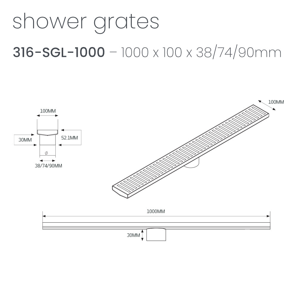 Linear Slotted Floor Grate - Radiant line drawing 316-SGL-1000