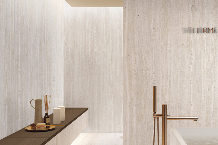 White Vein Cut Porcelain Slab installed