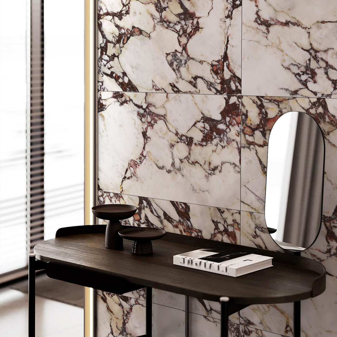 Wonderland Calacatta Viola Porcelain Tile installed