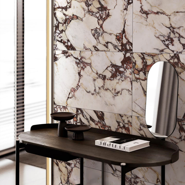 Wonderland Calacatta Viola Porcelain Tile installed
