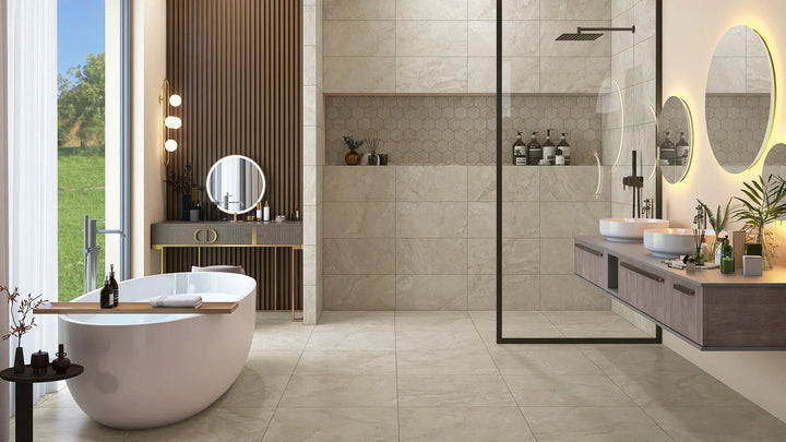 Xtrav Sand Porcelain Tile installed