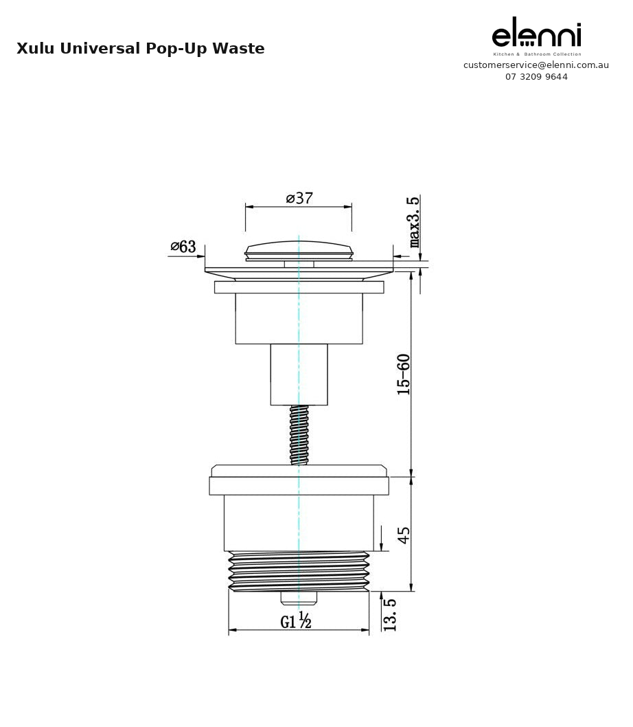 Elenni specification sheet - Xulu Universal Pop-Up Waste