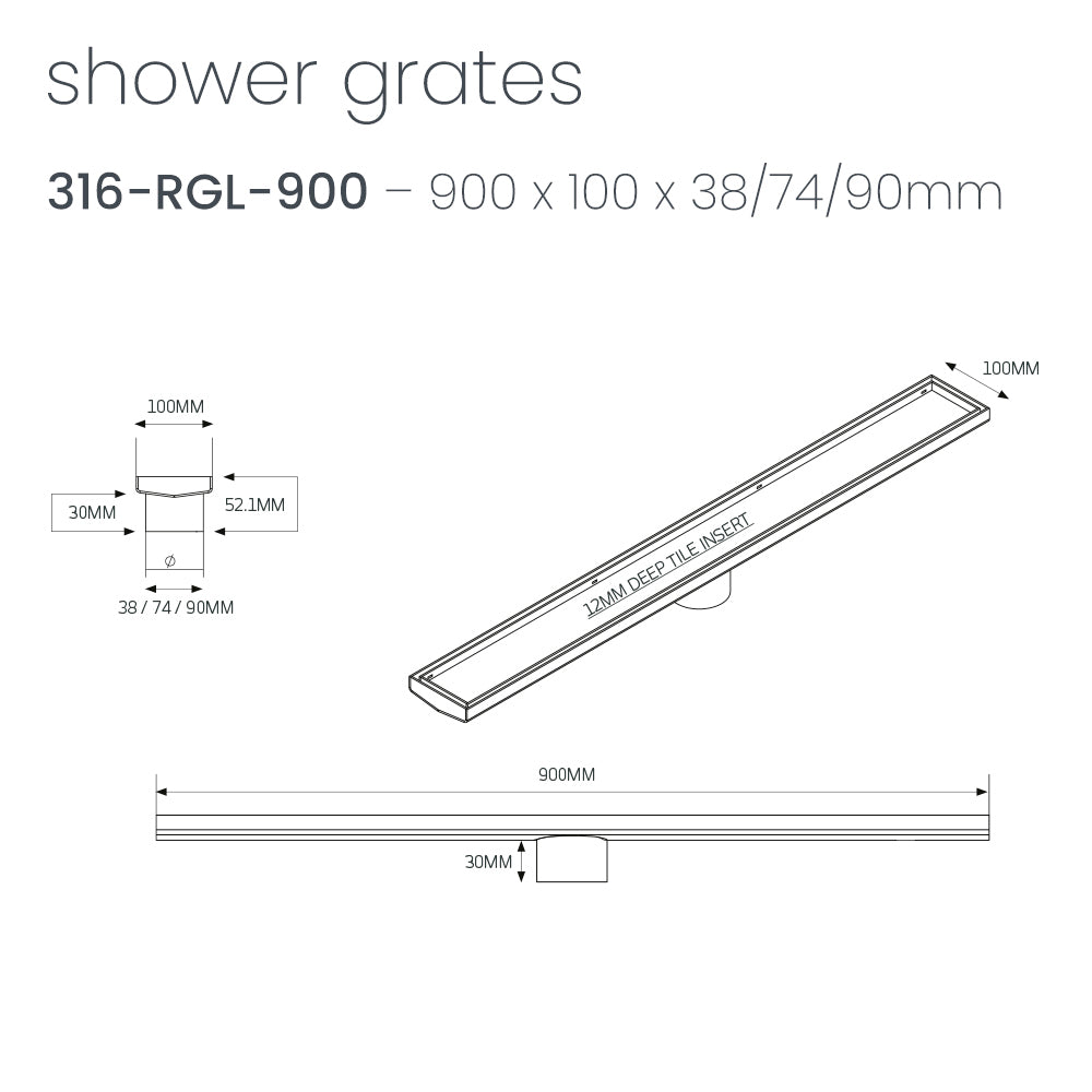 Linear Tile Insert Floor Grate - Radiant line drawing RGL-900