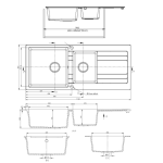 Ria One & Half Left Hand Bowl Granite Sink with Drainer 30L+18L - Image 3