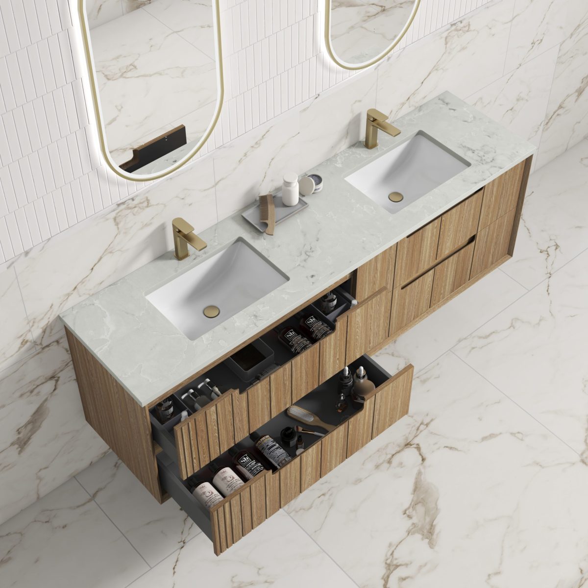 Voulari Framed Wall Hung 1800mm Harvest Oak Cabinet - Image 3