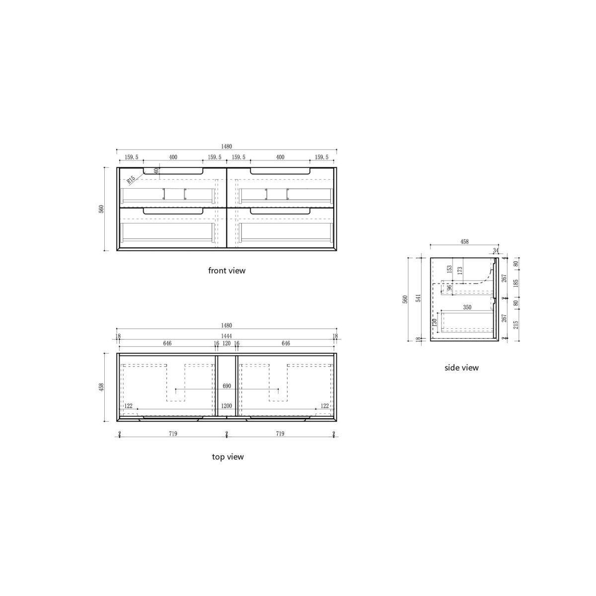 Voulari Vramed Wall Hung 1500mm Harvest Oak Cabinet - Image 6