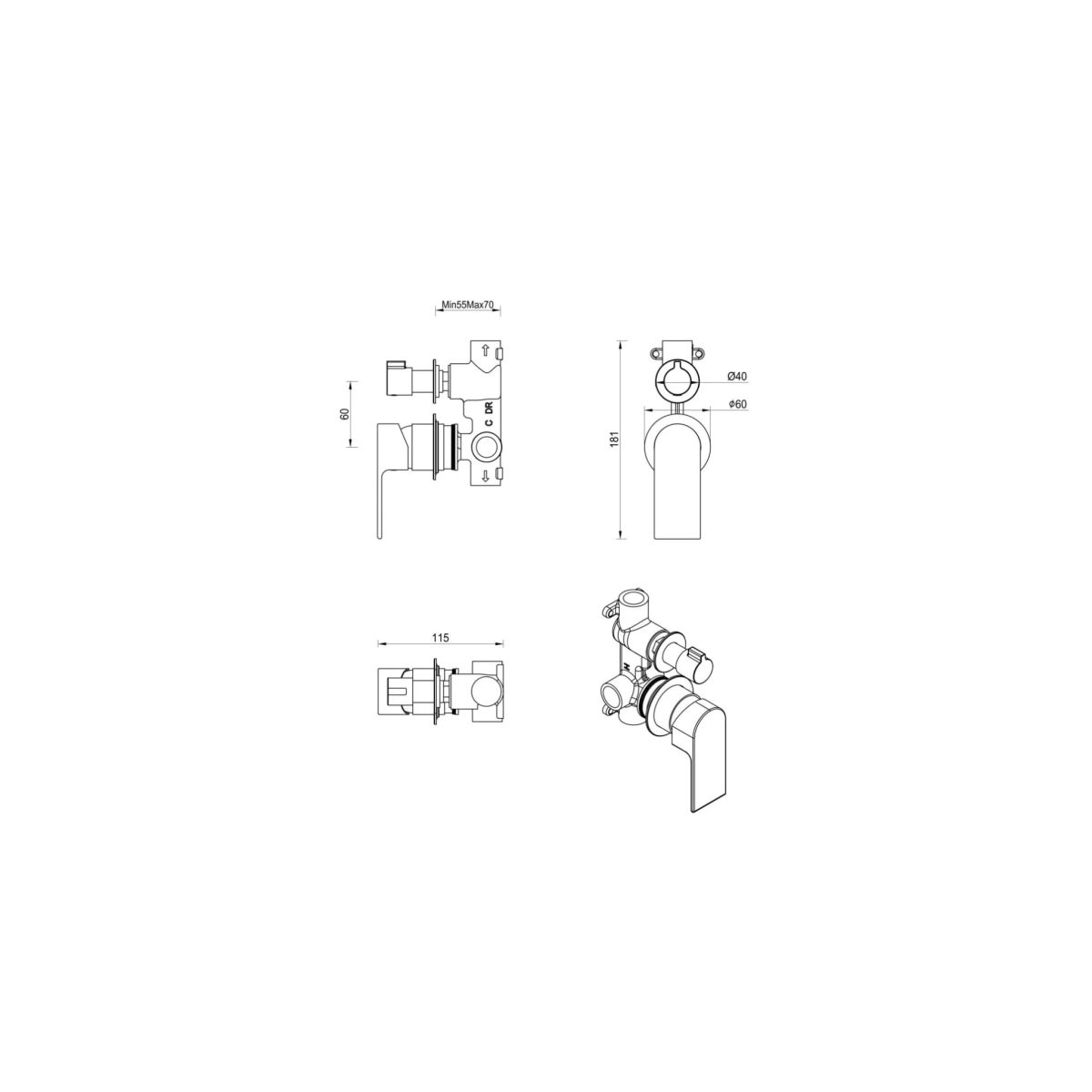 Eleniko Shower Mixer Diverter – 2P – TRIM KIT ONLY - Image 22