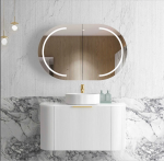 Bondi 900mm Satin White Fluted Wall Hung Curve Vanity - Image 2