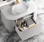 Bondi 900mm Satin White Fluted Wall Hung Curve Vanity - Image 5