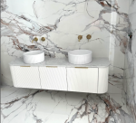 Bondi 1800mm Satin White Fluted Wall Hung Curve Vanity - Image 2