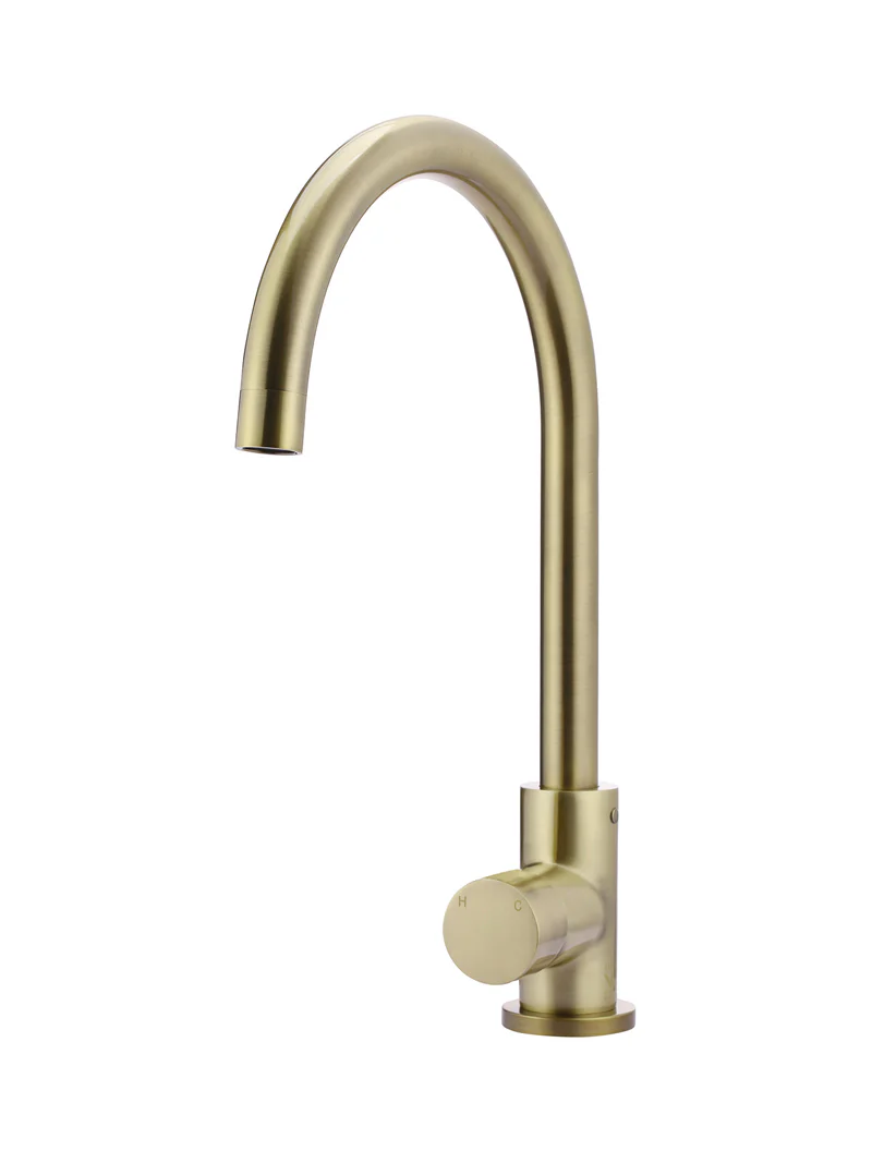 Round Gooseneck Kitchen Mixer Tap with Pinless Handle - Image 36