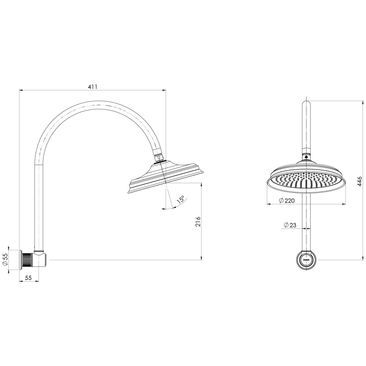 Wiltern High-Rise Shower Arm and Rose - Image 5
