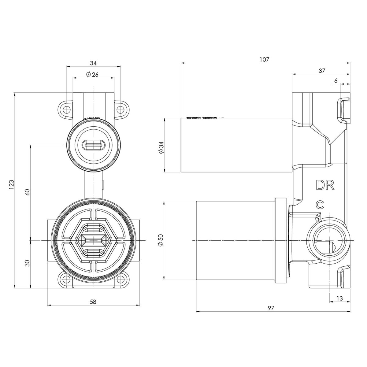 SwitchMix Shower / Bath Diverter Mixer Rough-In Kit – Lead Free - Image 3