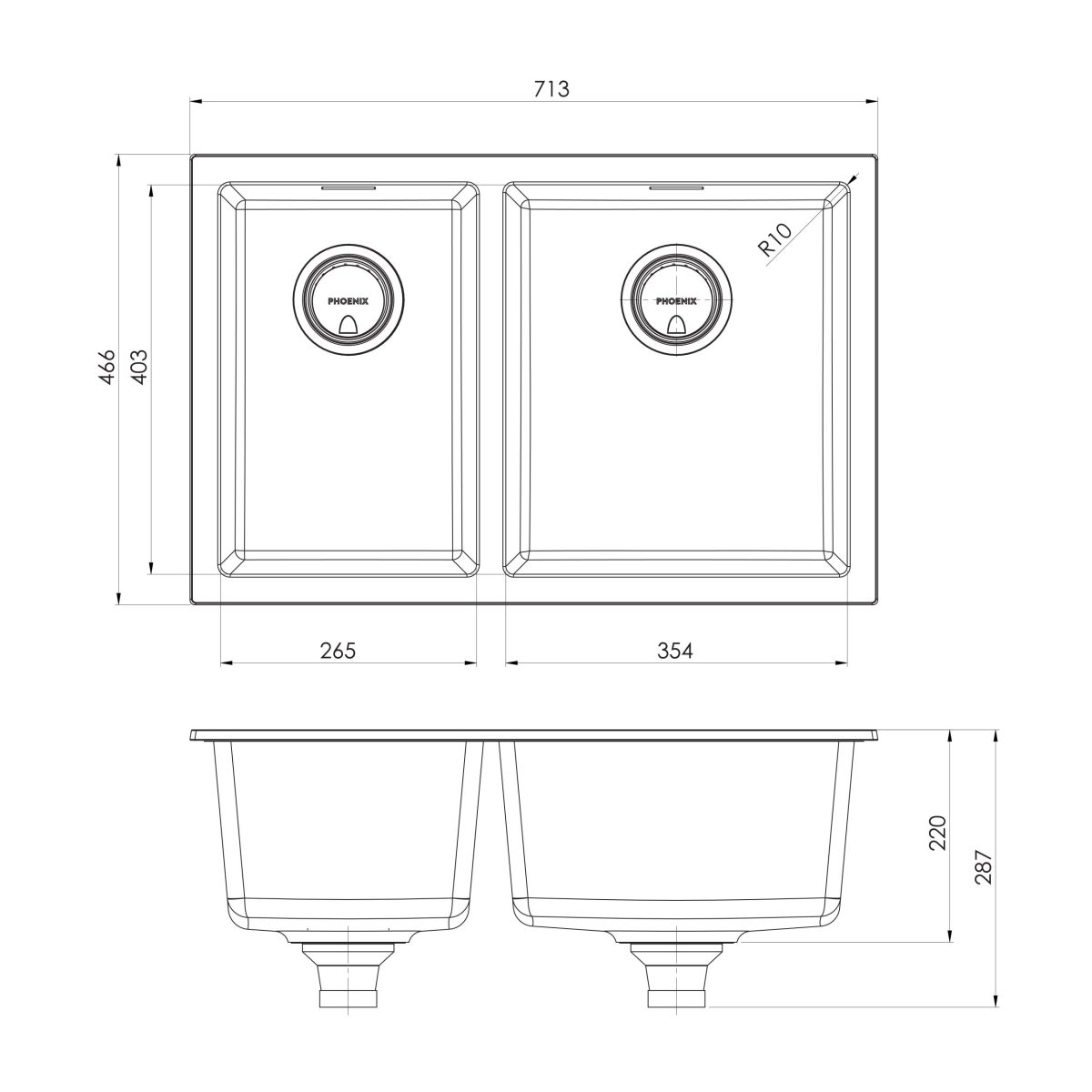 5000 Series 1 and 3/4 Right Hand Bowl Sink - Image 2